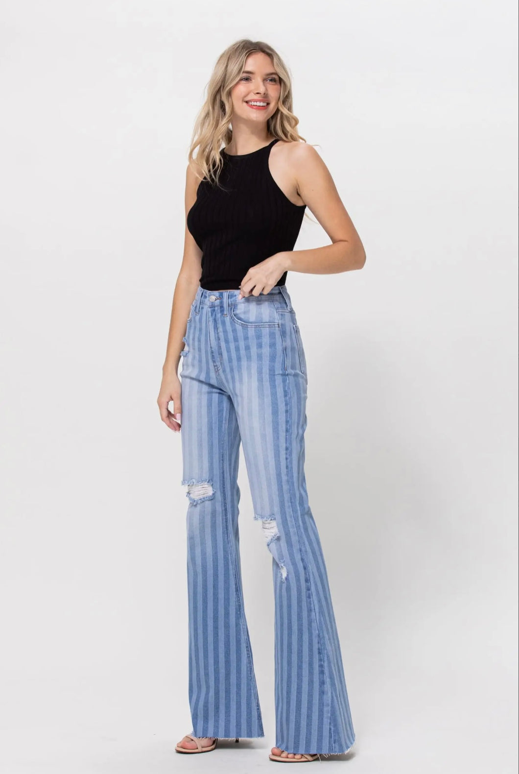 Cello Jeans Stripe High Rise Super Flare